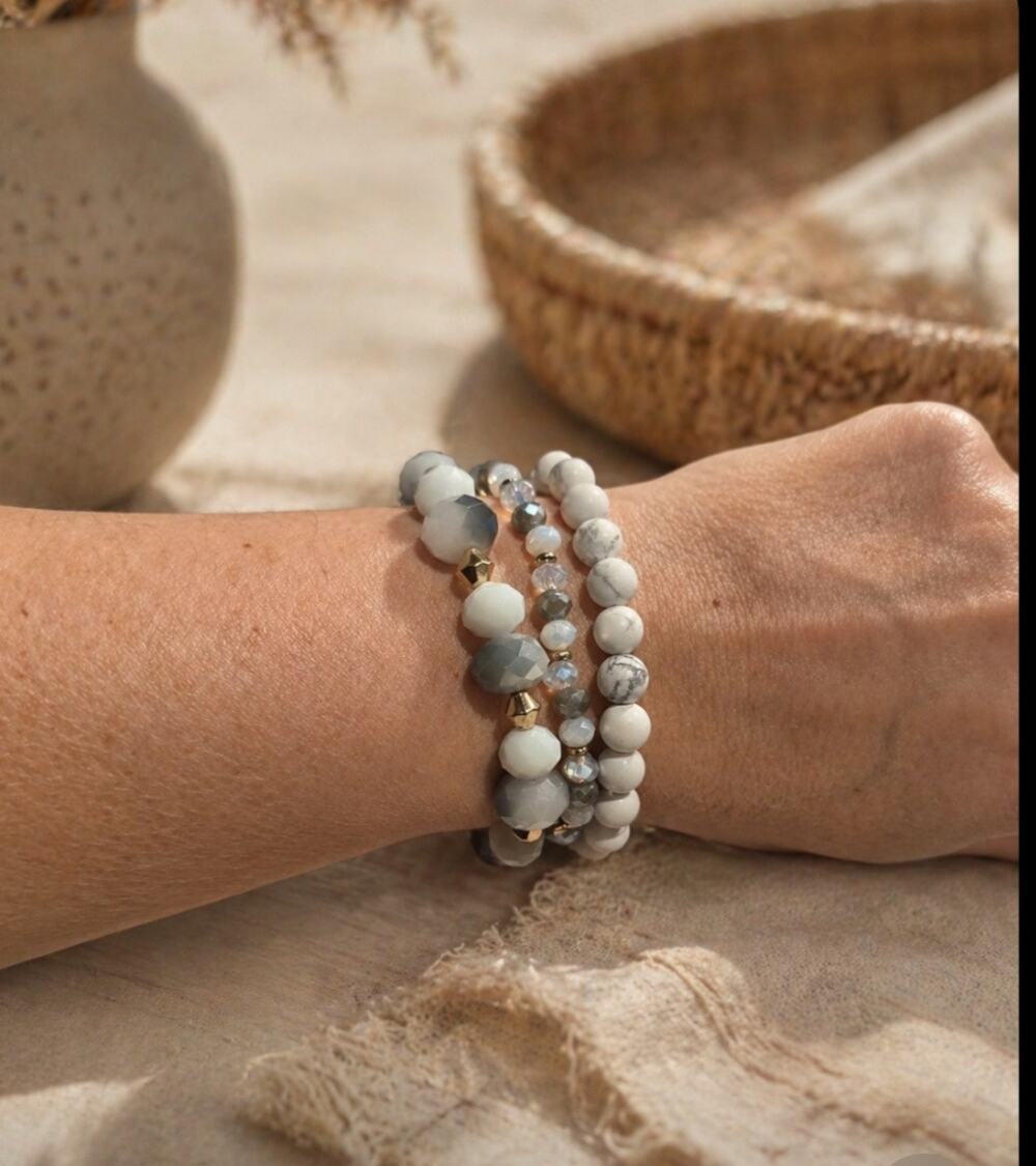 Pomina Stone Beaded Stretch Bracelet Stack New